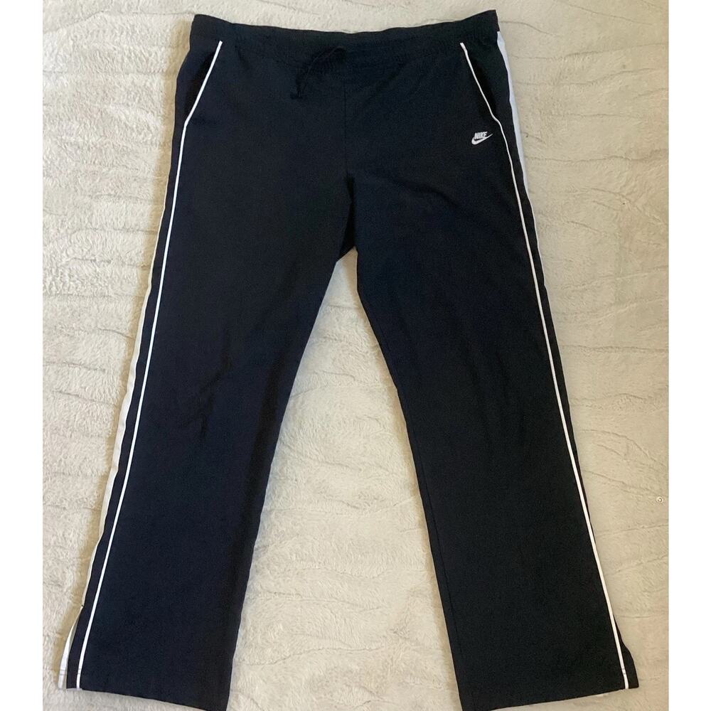 Nike Black Track Pants With White Side Stripe Women’s Size L Athletic Casual
